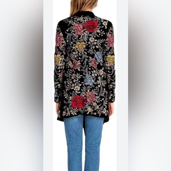 Johnny Was Biya black fully embroidered long cardigan sweater, size M - Picture 6 of 6
